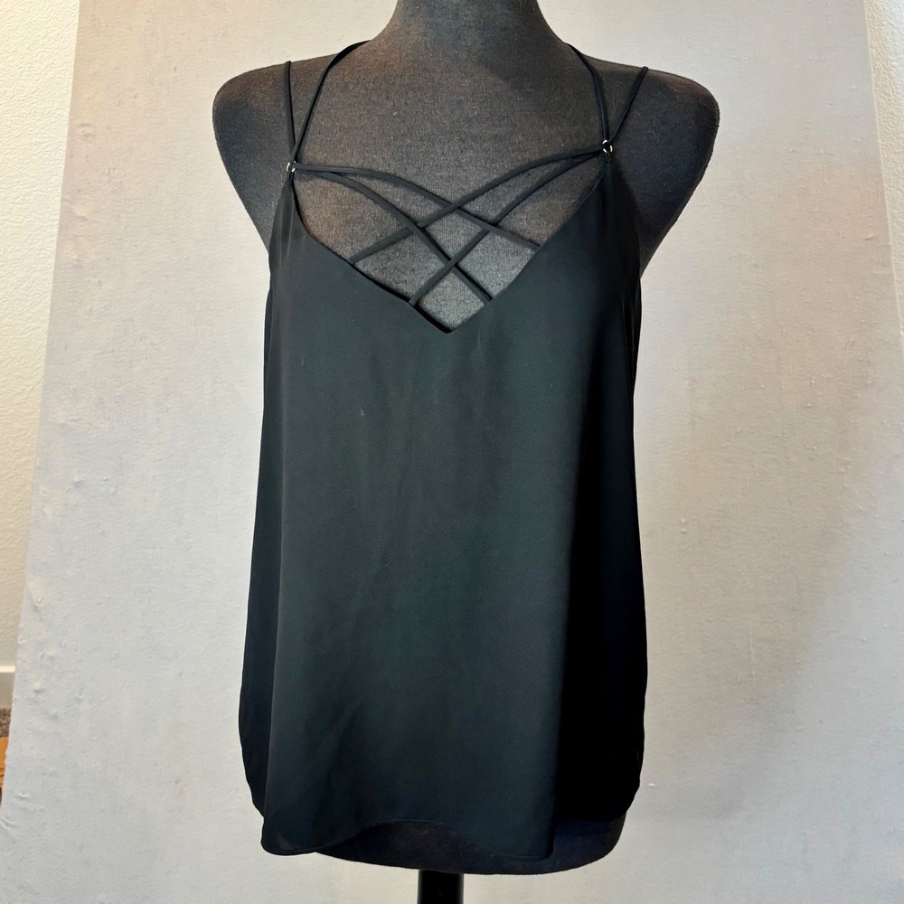 Express Black Strappy Cage Neck Camisole Top Large Lattice V-Neck Tank
